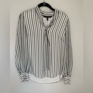 White House Black Market Striped Tie-Neck Blouse